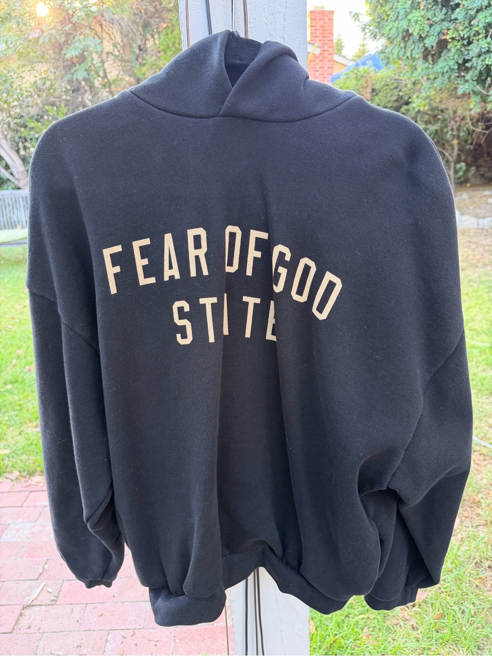 Fear of God Black Crewneck Sweatshirt with Cream 'FEAR OF GOD STATE' Text